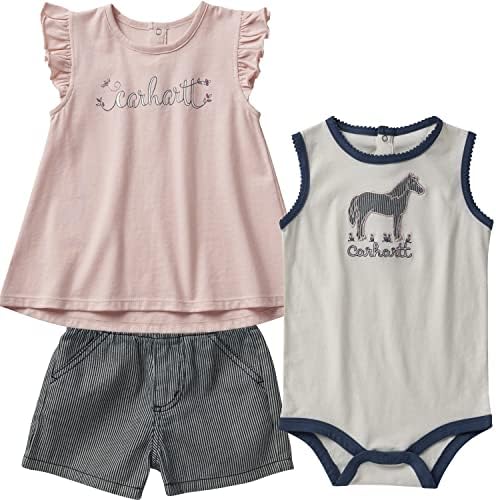 Кошула за кратки ракави за бебиња од кархарт, сет на кошула за коњи, и шорцеви за ленти