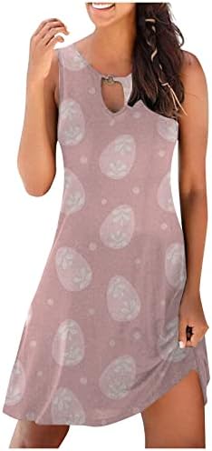 Лцепси Велигденски Јајца Печатен Фустан За Жени Без Ракави Врат На Клучалката Модни Фустани До Колена 2023 Летна Облека За Плажа