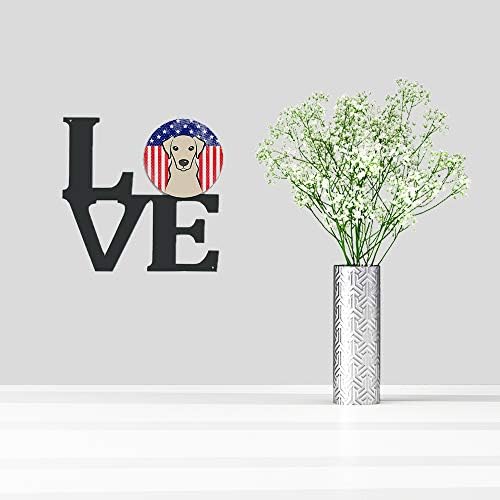 Богатствата НА каролина Бб2152валв Американско Знаме И Жолт Лабрадор Метал Ѕид Уметнички Дела Љубов,
