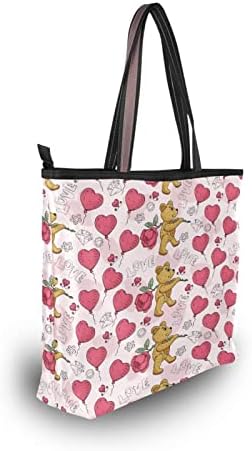 JStel Valentines Day Tote Чанта за чанти за жени со патент, голема торба за намирници за купување торба торба за срце