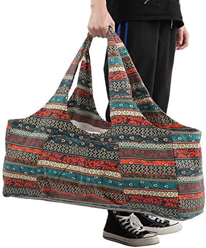 Squaircle Јога торба со голем капацитет, двојни ленти за рамо, етнички стил јога фитнес торба со цветни патувања за патувања