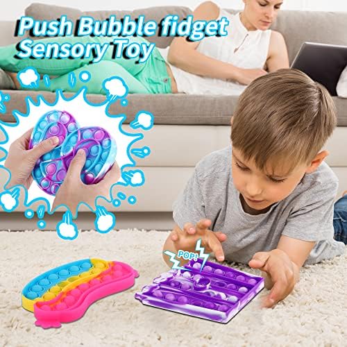 6 компјутери гигантски поп-меур играчка играчка, разновидна боја на виножито, вратоврска, светло во сензорни играчки со темен меурчиња за аутизам, специјални потре?