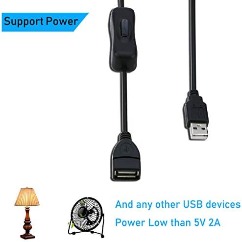 RIITOP USB кабел за вклучување/исклучување на прекинувачот [3M, 2-пакет], USB 2.0 машки до женски продолжен кабел со поддршка за прекинувач