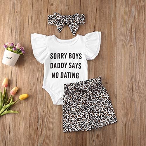Девојки девојки летни облеки на леопард поставени бебешки девојки смешни букви печати ромпер врвови + шорцеви облека за здолништа
