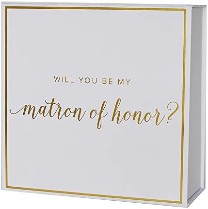 Кутија за предлози Матрон на честа со злато исфрлен текст | Сет од 1 празна кутија | Совршено за Дали ќе бидеш мојот подарок за честа и подарок за венчавки