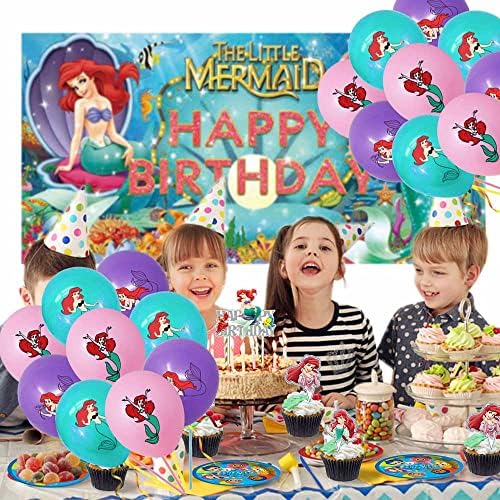 Малата сирена принцеза забава обезбедува украси роденденски торта топер банер декор балони