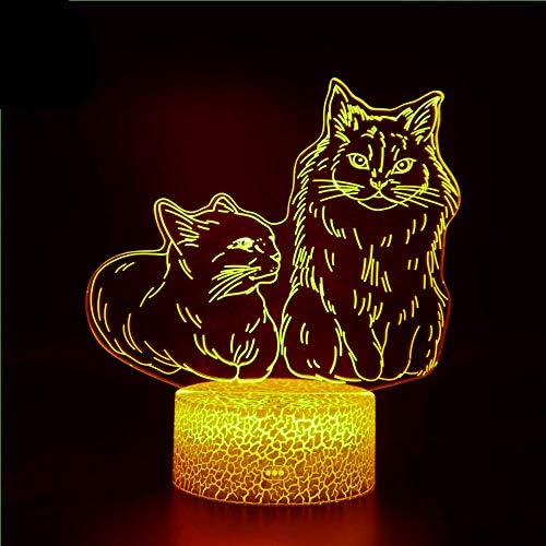 Jinnwell 3D Cat Animal Night Light Light Lamp илузија ноќна светлина 7 боја Промена на допир прекинувач Табела за декорација на декорација