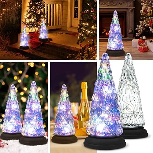 Сончева елка на еларна светлина на новогодишната елка - 2 пакувања Декорација на елка со стакло со стакло со 30 разнобојни LED диоди