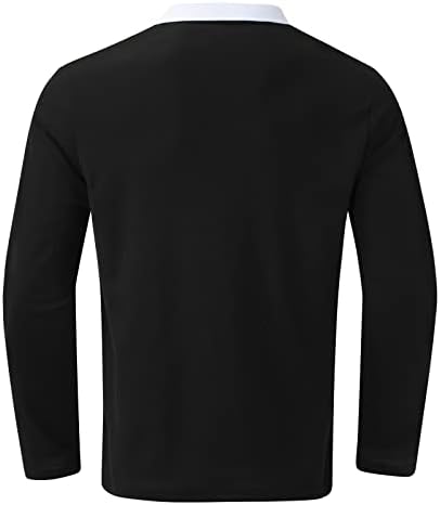 Xzhdd полу-патент Поло кошули за мажи, долги ракави ленти во боја блок крпеница врвови за вртење на јака обична кошула