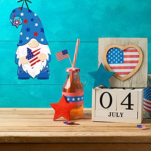 3 парчиња 4 -ти јули украси патриотски дрвени знаци Ден на независност Америка Дрвени знаци Јас сакам САД Гном виси знаци за декорација