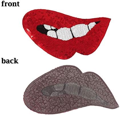 Honbay 2 парчиња големи црвени усни форма извезени закрпи за шиење Апликација Секвен панк големи закрпи за облека