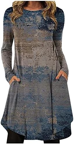 Нокмопо Плус Големина Фустан За Жени Секси Мода Секојдневен Печатен Пуловер Со Кружен Врат Лабав Фустан Со Долги Ракави