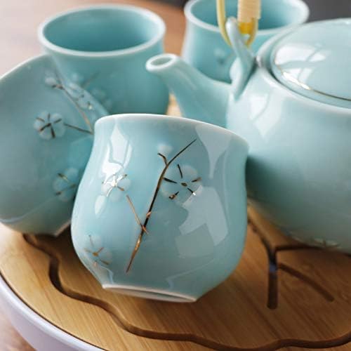 Lkyboa 6pcs Рачно изработена порцеланска глазура боја кунг фу чај сет Зен чај здравје за чај со голем капацитет чајник чајник сад