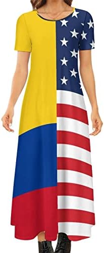 Колумбија Американско Знаме Женски Краток Ракав Кружен Врат Долги Макси Фустани Печатени Лето
