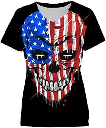 2023 Ден на независност Топ жени лето кратки ракави против маички со вратот на 4 -ти јули Патриотски маички кошула американско знаме блуза