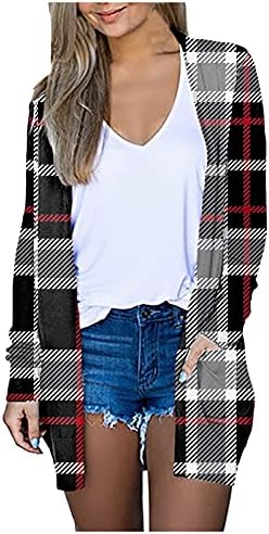 Кардигани за жени 2022 Обичен долг отворен преден плетен кардиган карид џемпер лесни палта за надворешна облека