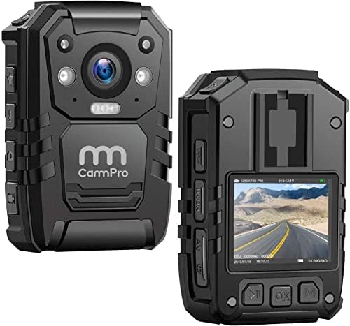 Cammpro 1440p Полициска камера за тело, 128G меморија, водоотпорна камера што се носи со тело, премија преносна камера со каросерија со аудио
