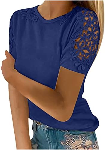 Women'sенски плус големина врвови на екипажот на вратот од вратот од кратки ракави кошули слатки летни обични маици лабави вклопени фустани