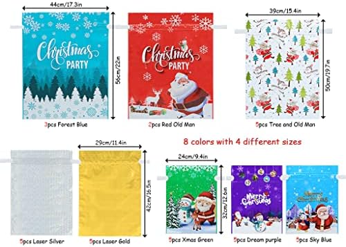 Божиќни Торби За Завиткување Подароци со Врвки за Подароци 35 парчиња Избрани Големини Завиткување Подароци Од Фолија Торбички За Дедо Мраз