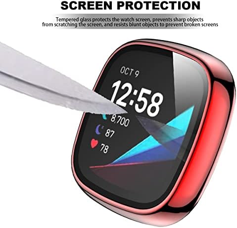Компатибилен со Fitbit Sense/Fitbit Versa 3 Заштитник на екранот Случај со меки TPU обложени сеопфатни заштитни екран на насловната обвивка на браникот на браник, а анти-капки з?