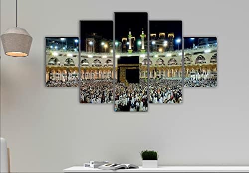 SAF сет од 5 исламски Хаз Мека Мадина Религиозна модерна уметност Дома Декоративен подарок Том Голем панел сликарство 18 инчи x 30 инчи