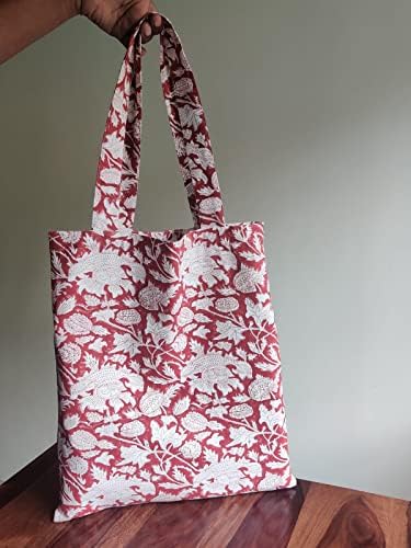 Atosii Handblock Print Canvas Tote Oure Useable намирници за шопинг торба за рамо, симпатична торба за плажа памук 18