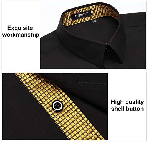 Внатрешен контраст на мажите на ХИСДЕРН, Обични кошули Официјално класично копче надолу со фустани со долги ракави Печатено редовно вклопување кошула