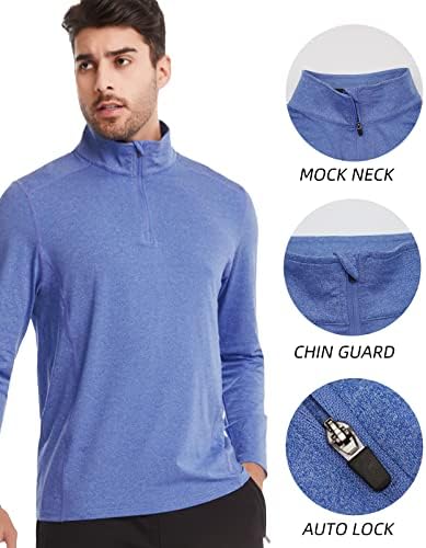 Meetyoo четвртина поштенски пуловер мажи, долги ракави Поло кошули голф, 1/4 Брзо сув UPF 50+ заштита од сонце