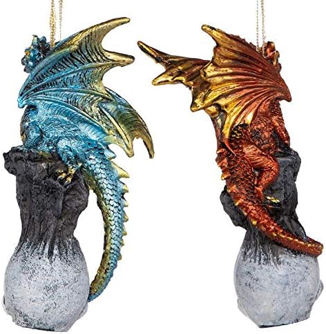 Дизајн Toscano The Pusive Percher Dragon 2018 колекционерски украсен украс, 3,5 инчи, сет од 3, целосна боја