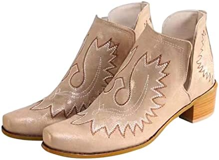 Chortенски краток цветен подигач, везени чизми на глуждот, модни единствени зашилени чевли со ниски потпетици каубојски чизми