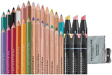 Prismacolor Premier Art комплет, пакет од 34 брои, 12 врвни обоени моливи во боја, 12 моливи во боја на акварел, 6 маркери со двојна уметност,