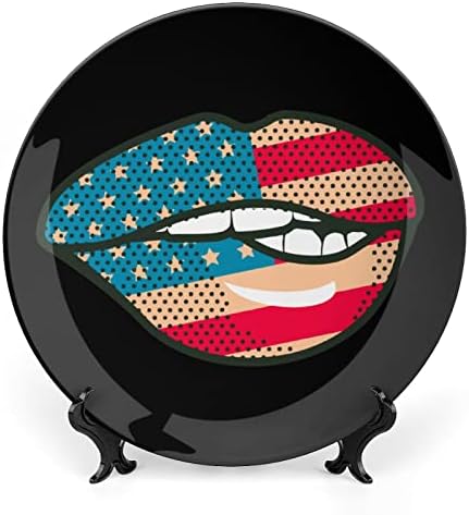 Американско Знаме За Усни Коска Кина Декоративна Плоча Тркалезни Керамички Плочи Занает Со Штанд За Прикажување На Декор За Ѕидна