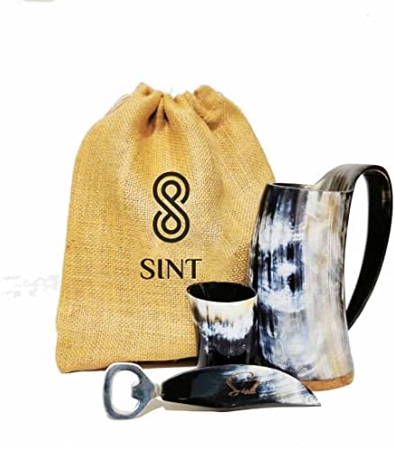 Клугла со рог на Синт Викинг со торба за подароци - Чаша од средновековен стил на храна и чаша за пиво и медо