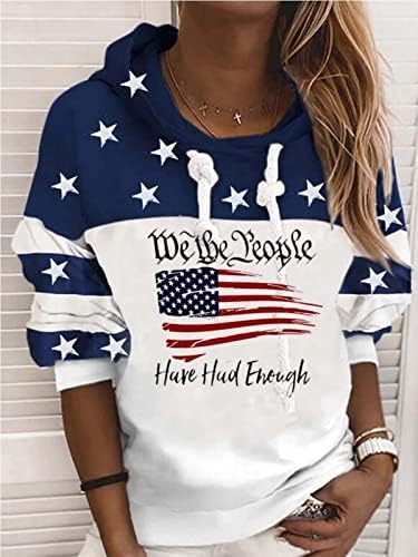 Сивлана Женско Знаме на САД благословен Дуксер, Секојдневен Пуловер Со Печатење Со Пруги Патент Американски Патриотски Пуловер Џемпер