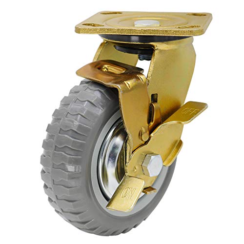 Casoter 6 Gold Swivel Caster w/метална странична сопирачка, двојна топка со лежиште на горната плоча поставена со тркала со вени на гуми,