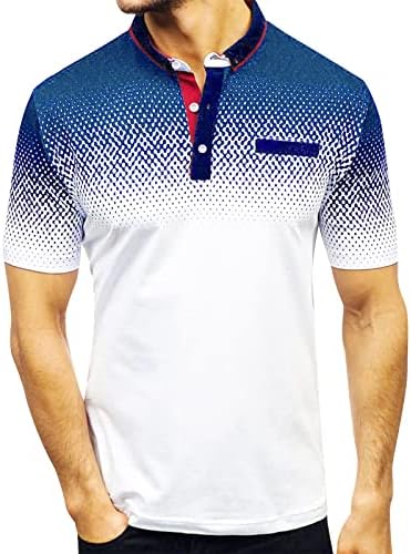 HDDK MENS POLO кошули предна плочка копче за вратот градиент на голф врвови лето кратки ракави обични тениски кошула