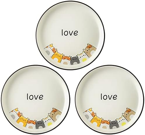 Убе керамички чинии со мачки со симпатична шема на мачки | 6,2 инчи размахване пријателски мачки сад плитки широки мачки чинија мачки плочи |
