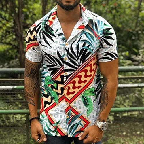 XXBR машки хавајски кошули, лето кратко ракав Тропско цветно копче за печатење надолу опуштено вклопување плажа обична алоха кошула