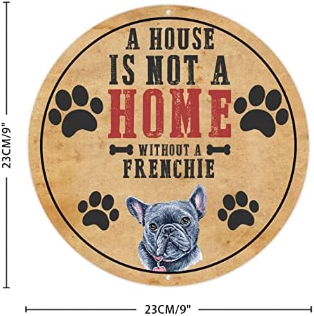 Смешни Куче Метал Знак Куќа Не Е Дом Без Француски Ретро Круг Куче Добредојдовте Знак Со Смешни Миленичиња Куче Велејќи Метал Уметност