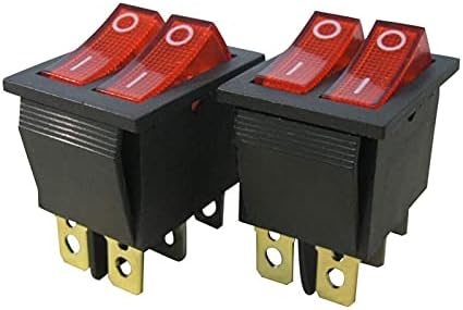UMCNVV 2PCS AC 250V/16A, 125V/20A Црвено и црвено копче со светло Вклучено/Исклучено DPDT 6 PIN 2 MINI BOAT ROCKER SWITCHES
