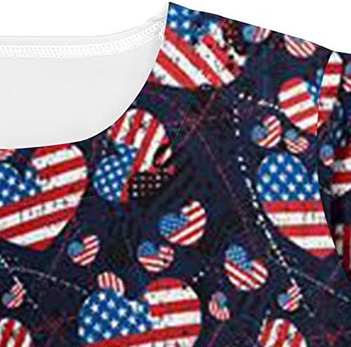 Маици Со Знаме на сад за Жени 4 јули Лето Маица Со Кратки Ракави Против Вратот Со 2 Џебови Блузи Празнична Секојдневна Работна Облека
