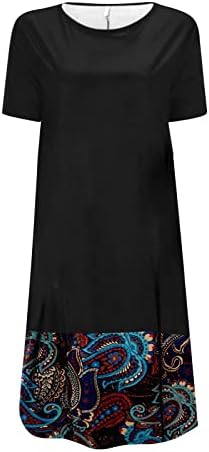 Maseенски моден обичен печатен пулвер со тркалезен врат лабав фустан со краток ракав