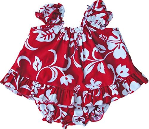 RJC бебе девојче Хибискус Паро Пауф ракав Хавајски фустан од 2 парчиња