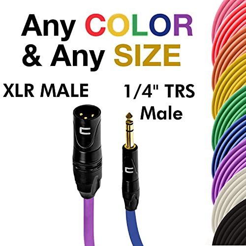 Балансиран XLR кабел машки до 1/4 TRS - 75 стапки црна - про конектор за микрофон со 3 пини за звучници со напојување, аудио интерфејс