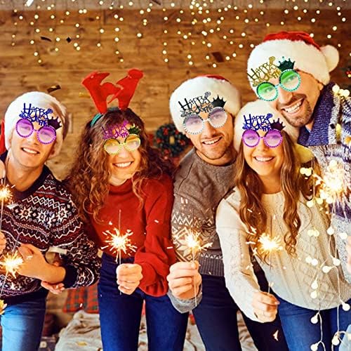 Agnueu 4 пакет на среќни новогодишни очила 2023 новогодишна забава за забави Божиќни украси Божиќни подароци Новина Фенси Прослава