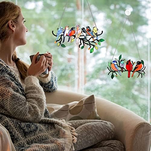 Bird Suncatcher за прозорец, 2 пакувања разнобојни акрилни птици на жица, серии на птици, уметнички украси, приврзоци што висат за windowsидни