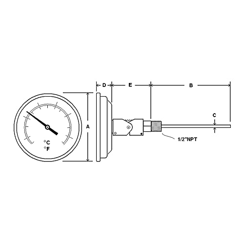 PIC мерач B3S24-RR 3 ”големина на бирање, 50/550 ° F и 10/288 ° C, 24 должина на степени, права, долна монтажна врска, куќиште од не'рѓосувачки