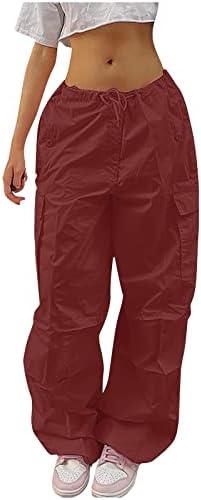 Cokuera карго панталони жени, буги цврста боја улица кул карго панталони, џогирање панталони врзани обични панталони со широки нозе