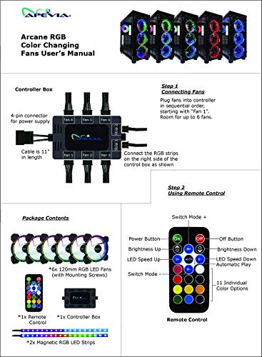 Apevia AC62-RGB Arcane 120mm Silent RGB Color LED вентилатор со далечински управувач, 16x LED диоди и 8x Анти-вибрациони гумени влошки w/
