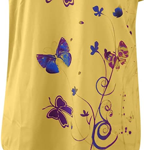 Женски плус големина летни врвови лажички V вратот со кратки ракави кошула лабава лежерна маичка облечена тунична маичка со пеперутки врвни